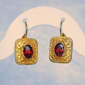 Genuine Faceted Garnet Drop Earrings